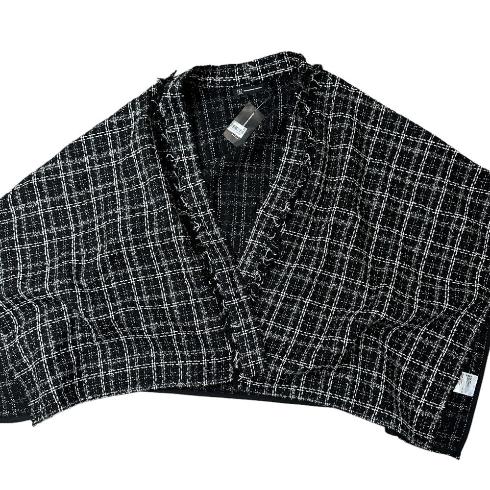 INC International Concepts Tweed Kimono Shawl Poncho One Size Black White